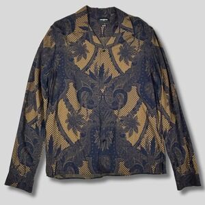 The Kooples Paris Mens Relaxed Long Sleeve Button Up Shirt Navy Gold Paisley S